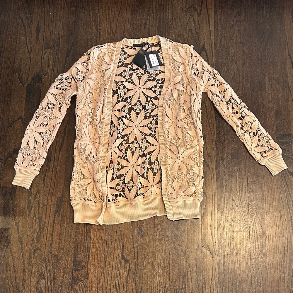 NWT Twinset Women’s Floral Lace Cardigan in Peach Size 2